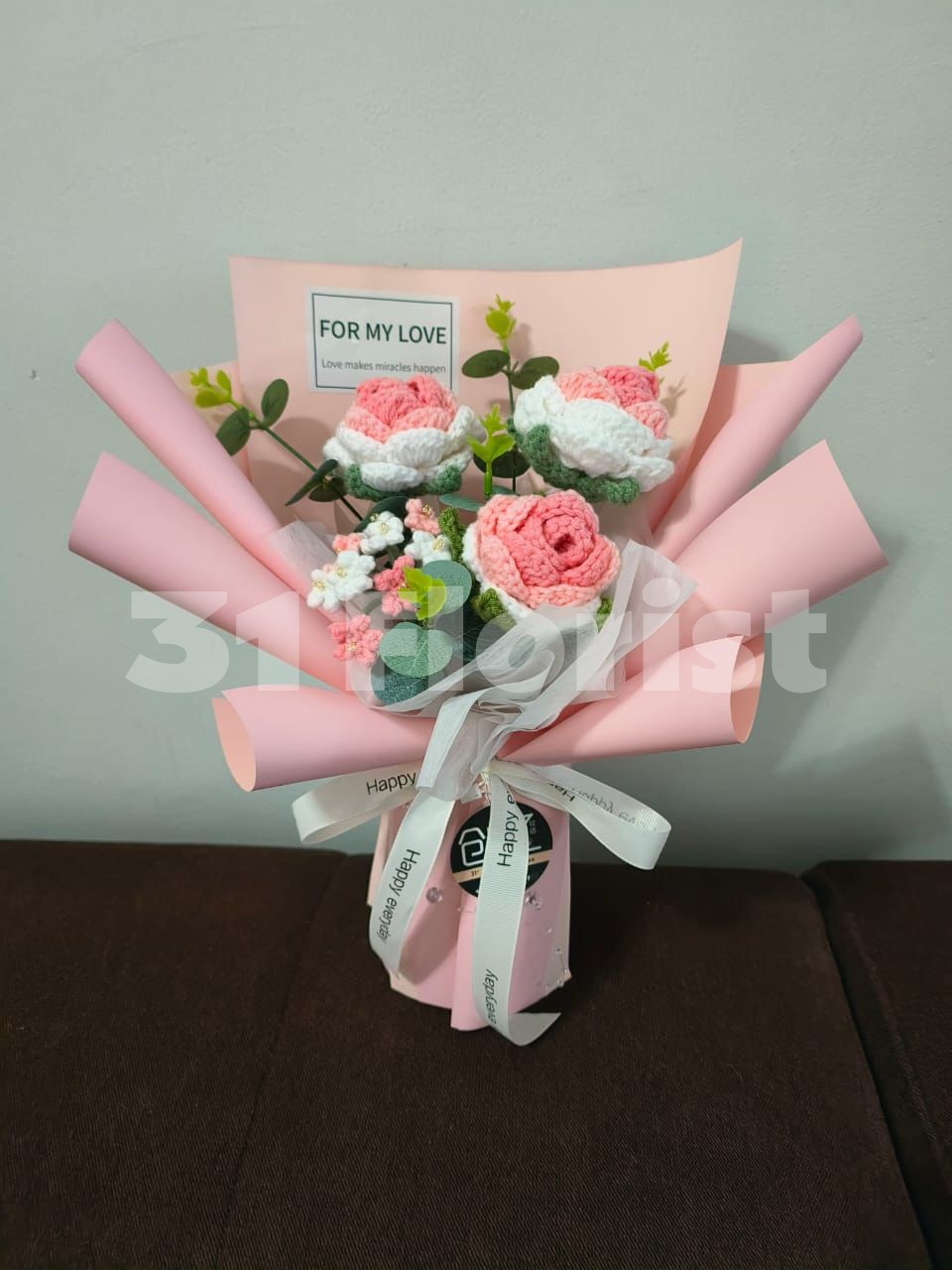 粉色针织渐变玫瑰花束
